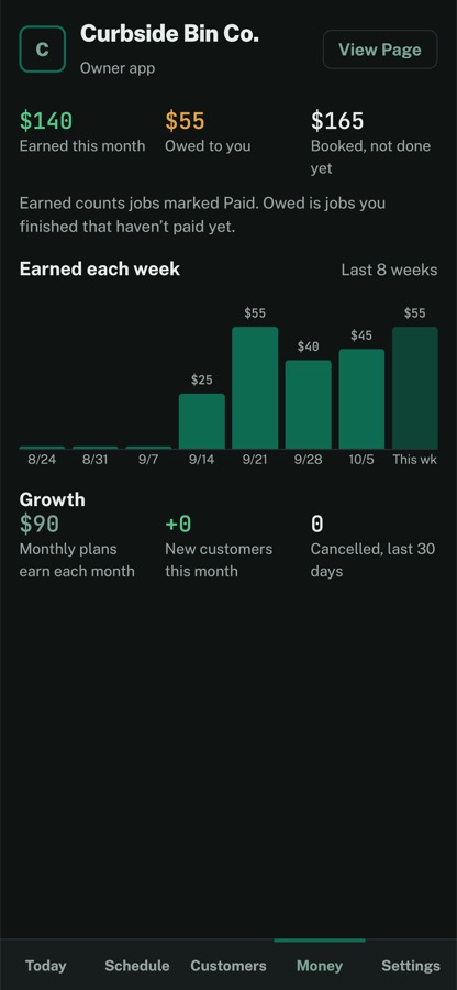 Binly money screen with weekly earnings